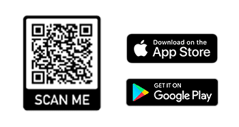 QR Code and Google and Apple badges for downloading